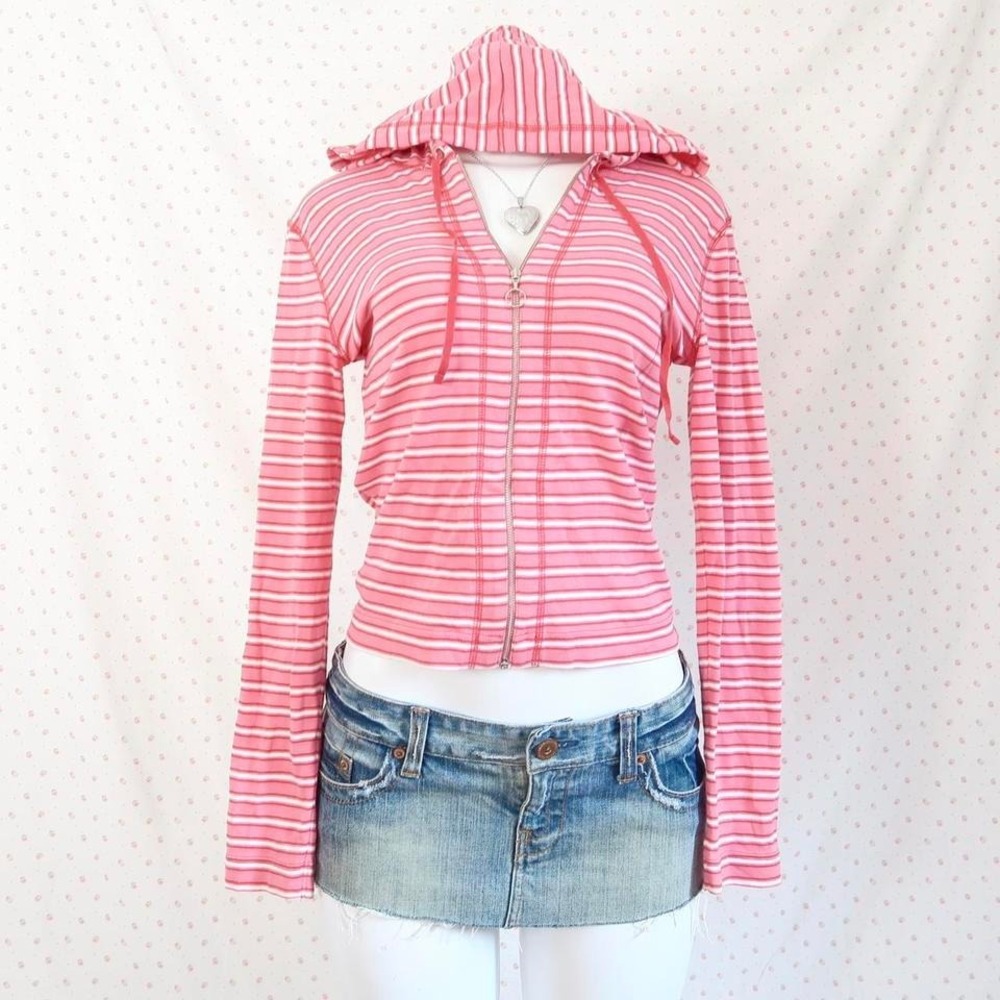 vintage ann taylor loft striped zip hoodie y2k pink striped hoodie